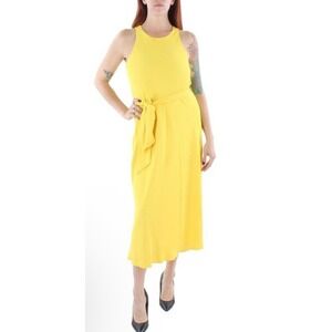 Lauren Ralph Lauren Womens Sleeveless Tie-Front‎ Midi Dress Yellow Size 4